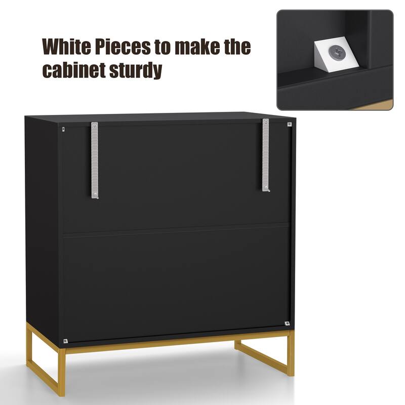 Anmytek Black Rattan Buffet Sideboard Storage Cabinet with 2 Doors