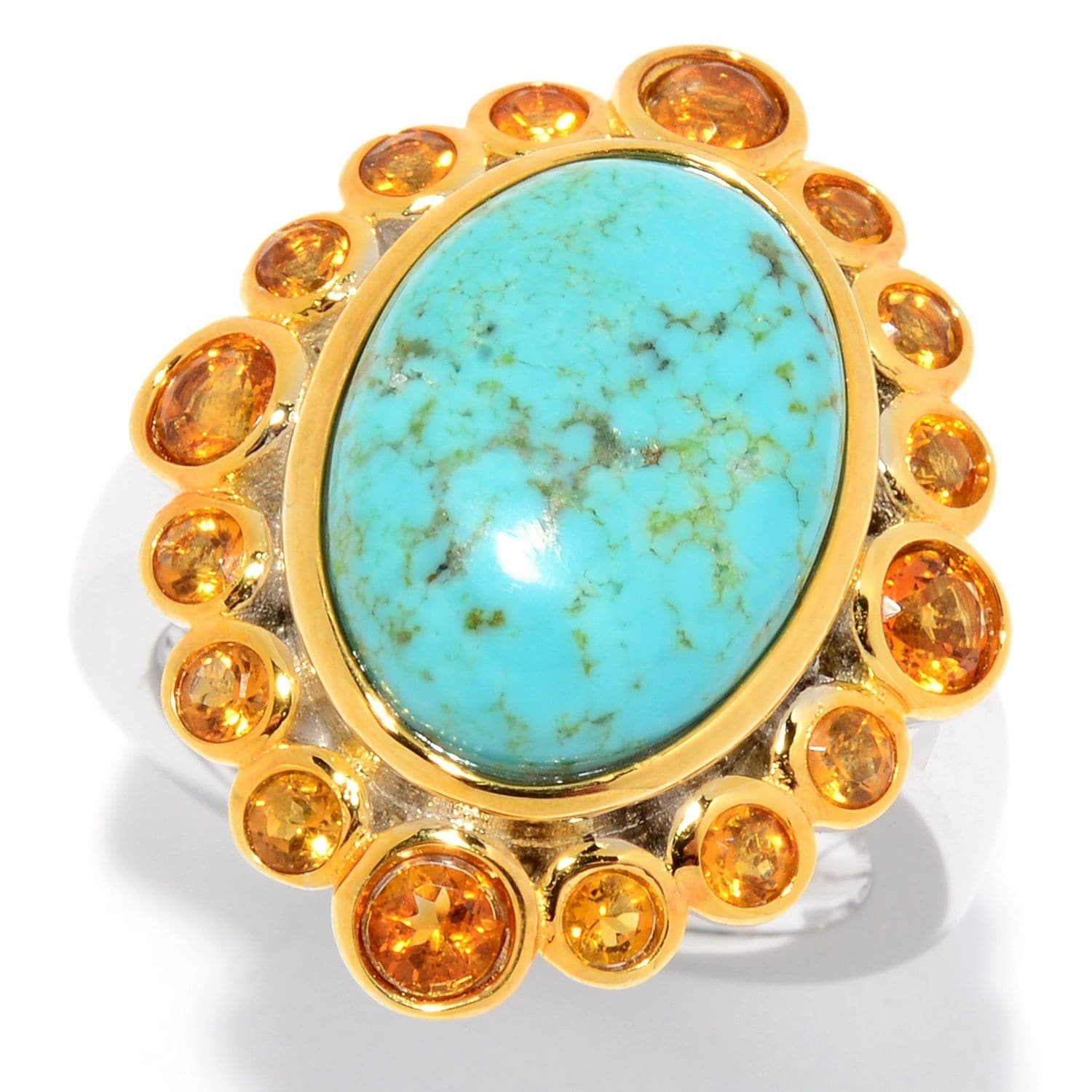 Pinctore 925 Sterling Silver Mine#8 Turquoise, Madeira Citrine Ring