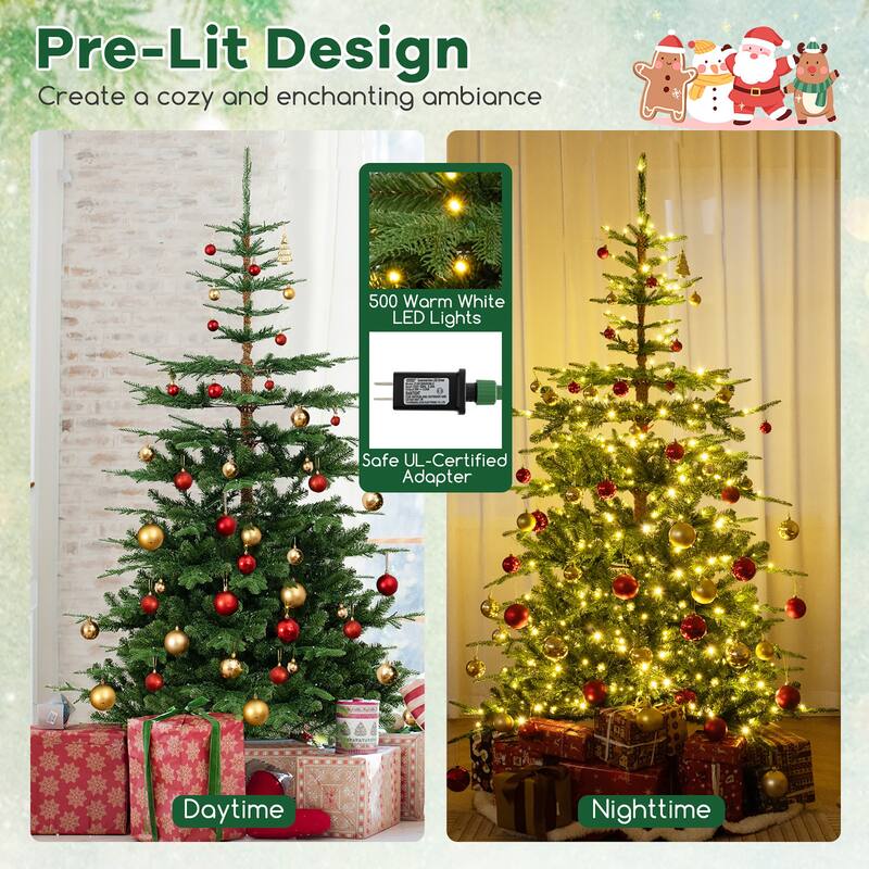 Gymax 7 FT Artificial Xmas Tree w/ 1303 PE PVC Branch Tips 500 Warm