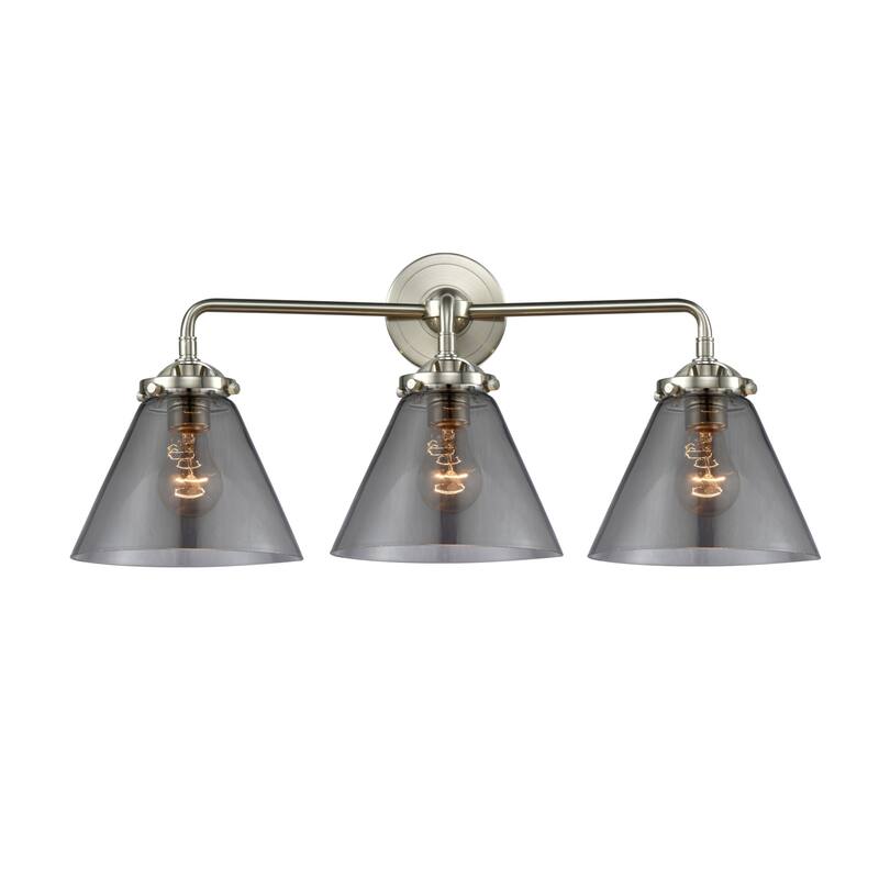 Innovations Lighting Large Cone 3 Light 26" Wide Bathroom Vanity Light - Brushed Satin Nickel / Smoked