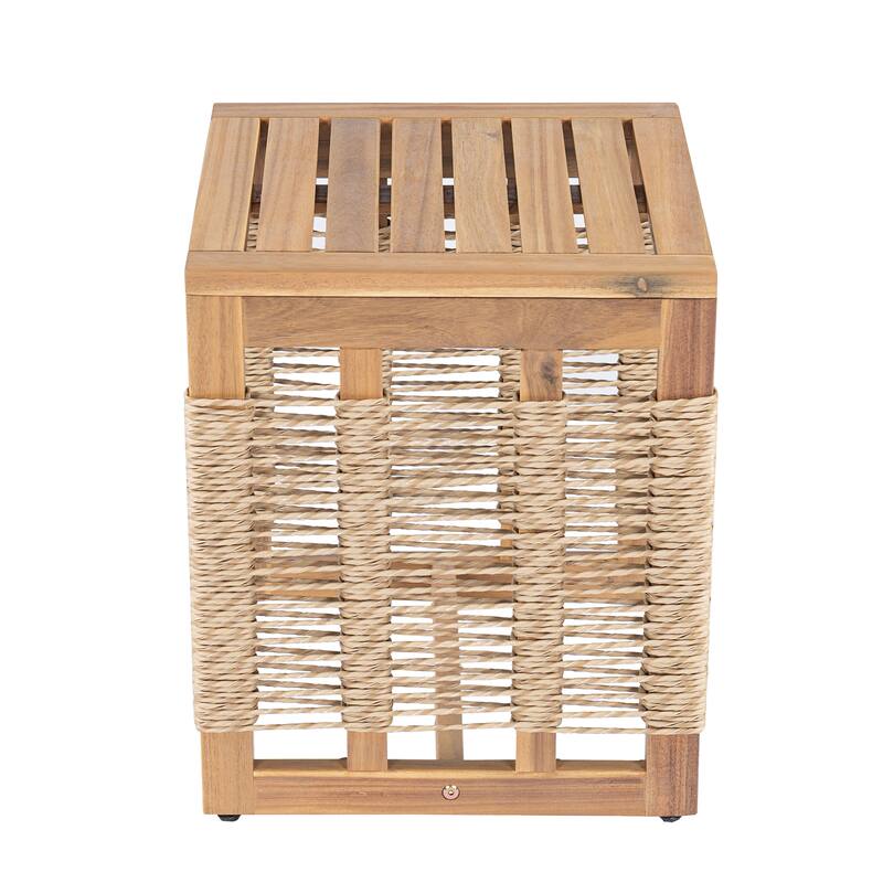 Acacia Wood 3-Seater Outdoor Patio Sofa Set - with 2 Coffee Tables, Teak Look & Beige Cushion for Garden, Poolside