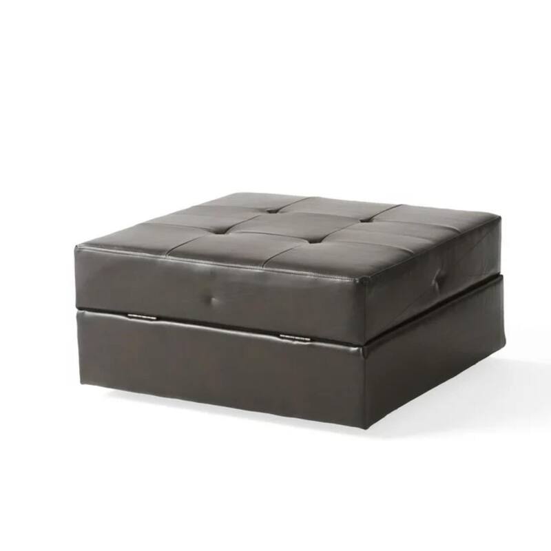 Roomfitters 31" Square Storage Ottoman, Tufted Faux Leather Coffee Table Bench with Lift Top, Dark Brown