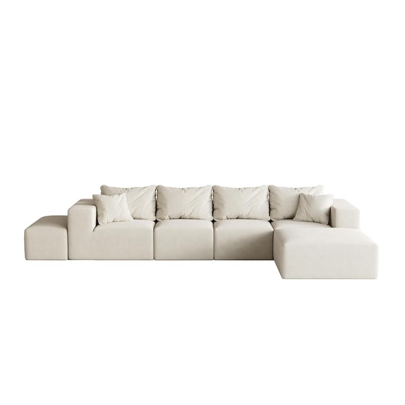 132" Chenille Modular L-Shaped Sectional Sofa with 6 Pillows