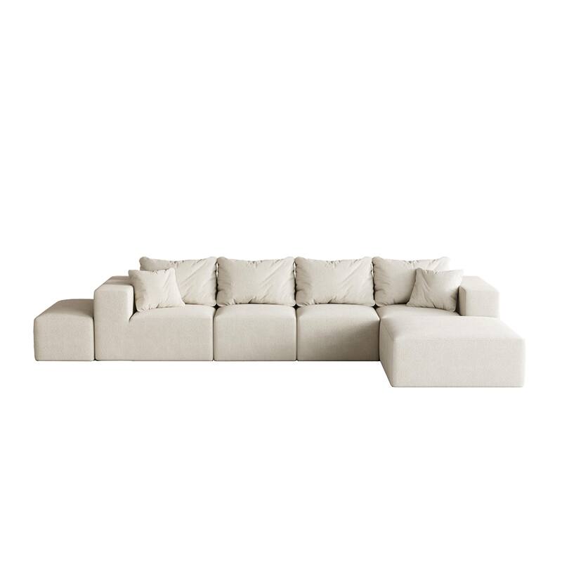 Upholstered Sectional Boneless Couch Set,Modular 132" L Shaped Sectional With 6 Pillows,Free Combination Sofa Couch