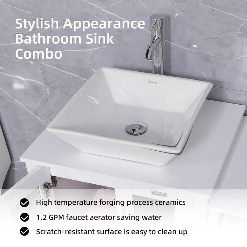 72" Bathroom Vanity Set Glass Ceramic Vessel Sink Side Cabinet Combo
