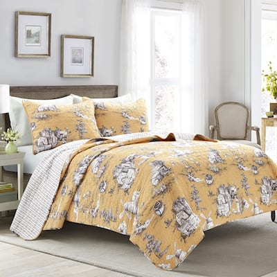 Lush Decor French Country Toile Cotton Reversible 3 Piece Quilt Set