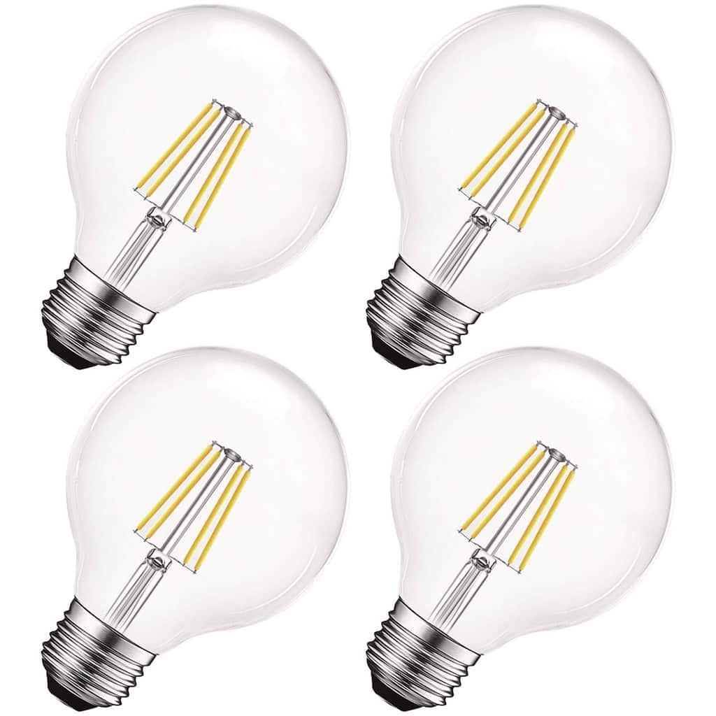 Luxrite Vintage G25 LED Globe Light Bulbs 60W Equivalent, 550 Lumens, Dimmable, Clear Glass, E26 Standard Base (4 Pack)