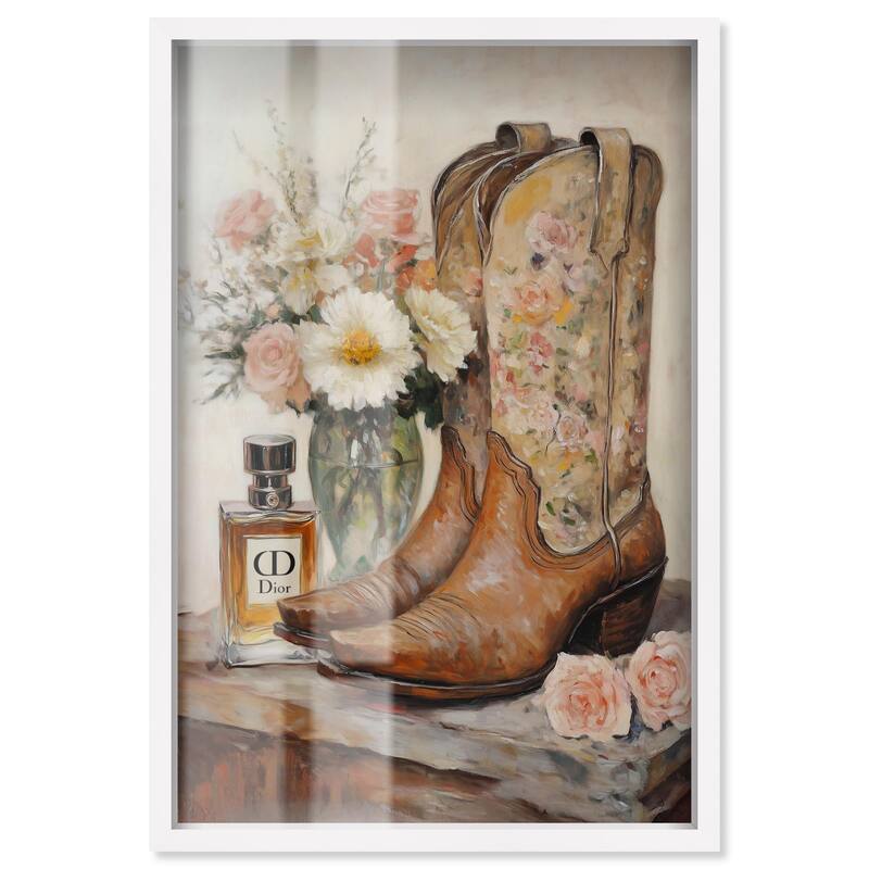 Delicate Floral Boots Shadowbox by Art Remedy - White - 20" x 30"