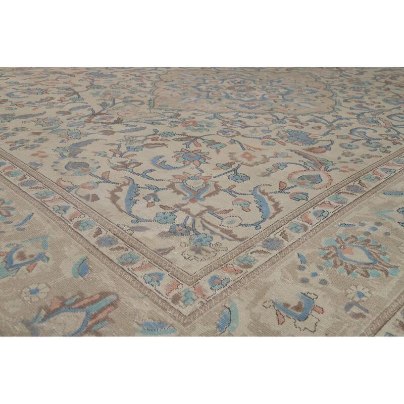 Traditional Tabriz Persian Rug Handmade Beige Wool Carpet - 9'2"x 12'4"