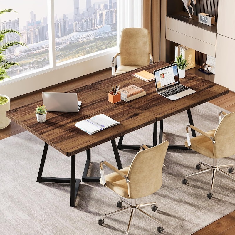 31.5" Square Conference Table Set, 63" Industrial Office Meeting Table for 4-6 People