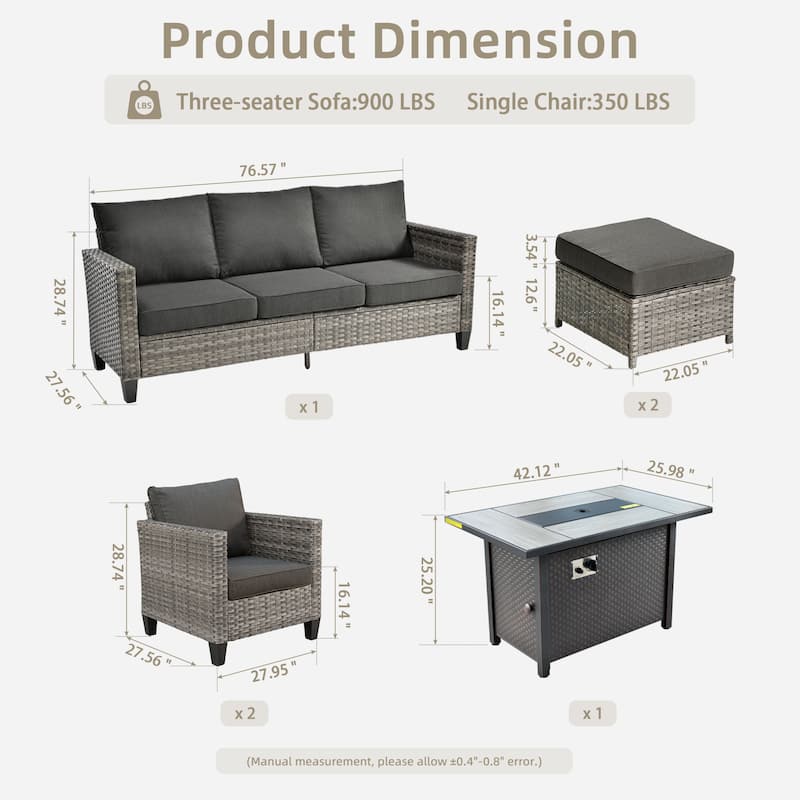 OVIOS 6 Pieces Patio Furniture Set with Fire Pit