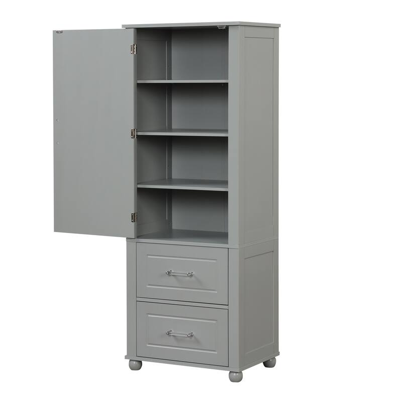 Freestanding Storage Cabinet with Two Drawers and Adjustable Shelf