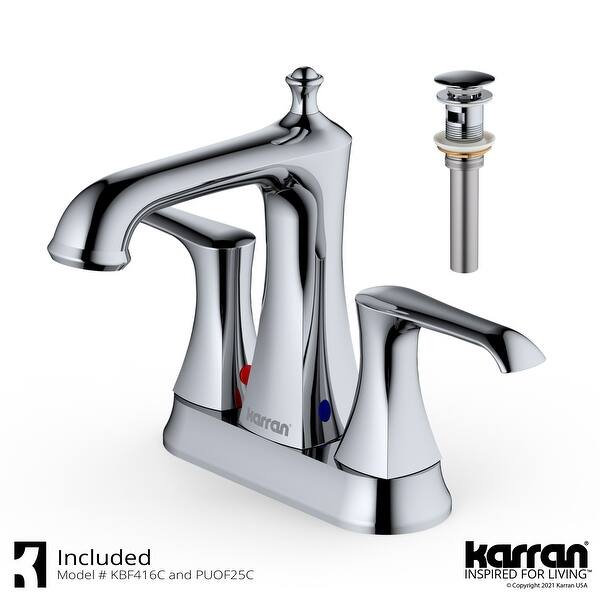 slide 2 of 31, Karran Woodburn Two-Hole 2-Handle Bathroom Faucet with Matching Pop-Up Drain Chrome