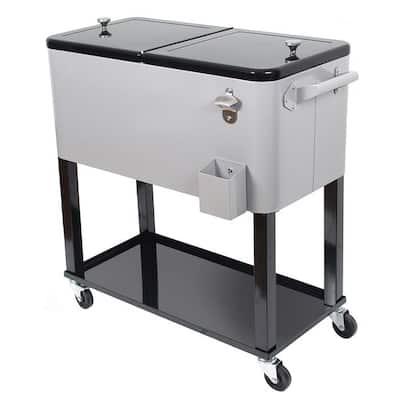 80 Quart Rolling Outdoor Patio Cooler Cart on Wheels, Solid