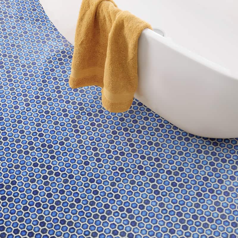Merola Tile Hudson 1" Hex Sapphire 11-7/8" x 13-1/4" Porcelain Mosaic Floor and Wall Tile - Case (10 Tiles)