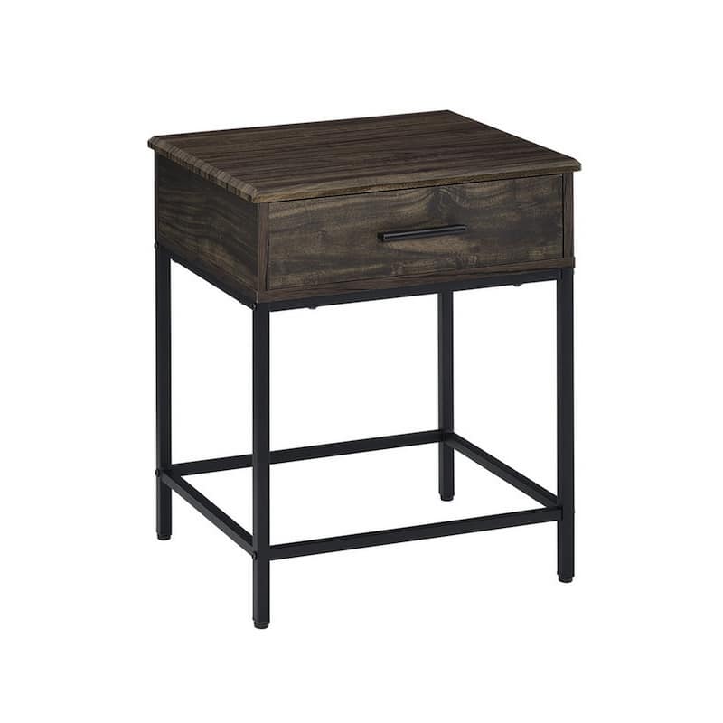 Sean 19 Inch Side End Table, Single Drawer, Steel Frame, Burnt Brown Finish