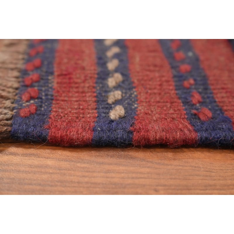 Hand Knotted Oriental 100% Wool Carpet Traditional Tribal Red Balouch Runner Rug - 7' 2'' X 2' 1''