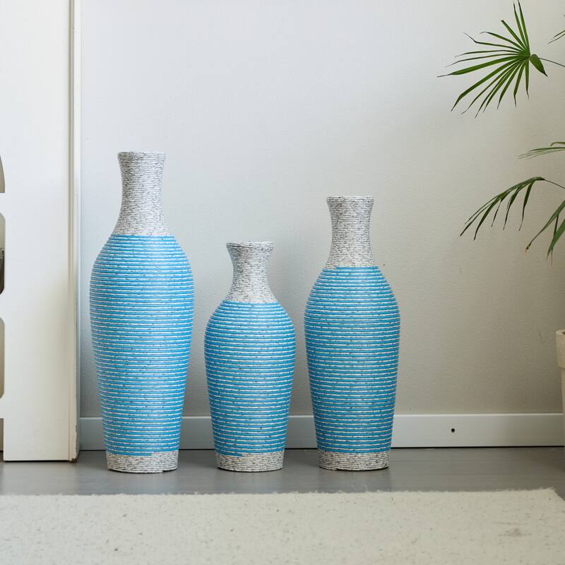 Hand-Woven PVC Rattan Floor Vase