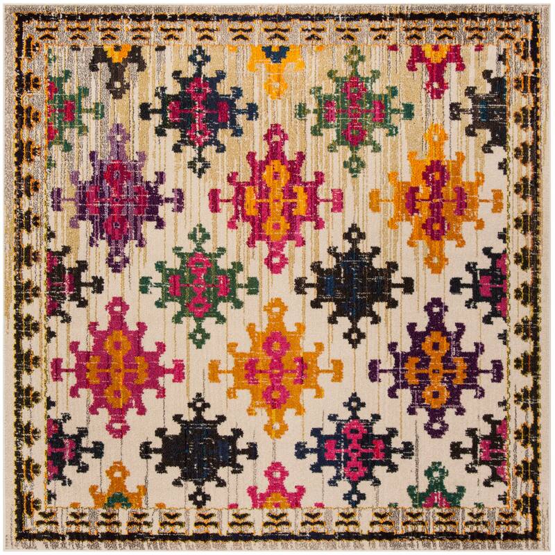 SAFAVIEH Monaco Joanne Distressed Boho Rug - 6'7" Square - Ivory/Multi