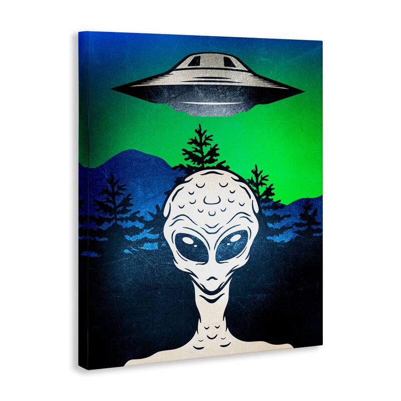 Stupell Alien and UFO Scene Canvas Wall Art Design By Kim Allen