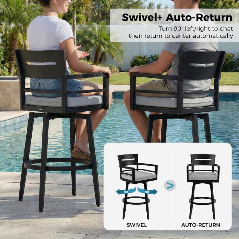 Outdoor Patio Bar Height Dining Set with Swivel Aluminum Bar Stool and Marble Patterned Dining table - N/A