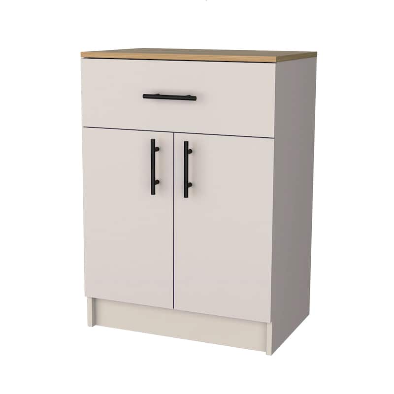 Ivory and Natural Oak 2-Door Kitchen Pantry with 1 Drawer
