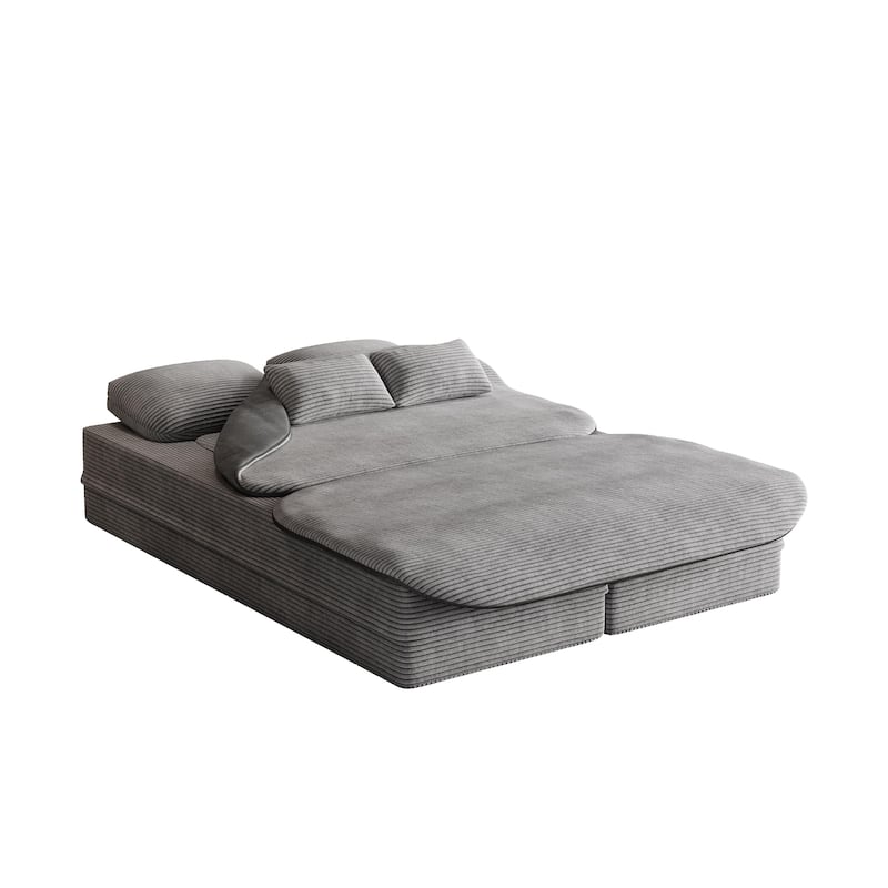 GDFStudio - Lysander Corduroy Foldable Sleeper Sofa Bed with Multi Functional Blanket