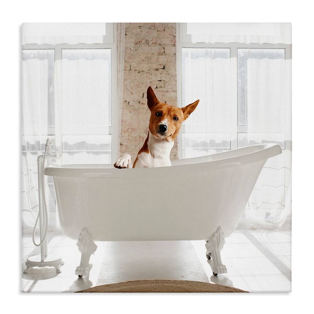 Stupell Happy Dog in Bathroom Tub Canvas Wall Art Design By CAD Designs