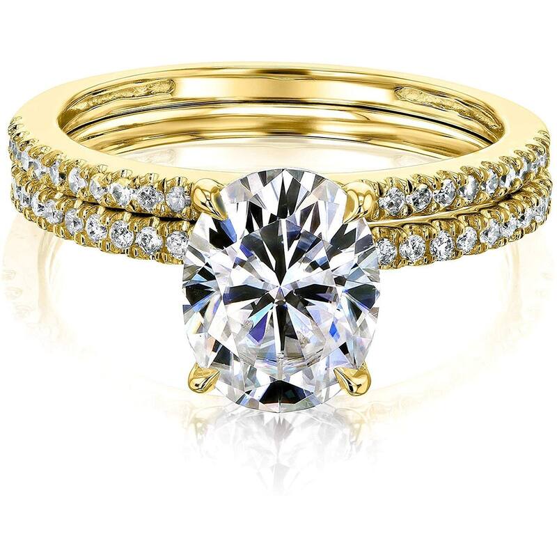 Annello by Kobelli 14k Gold 2.1ct TGW Moissanite and Lab Diamond Bridal Set (HI/VS, DEF/VS) - 5.5 - Yellow