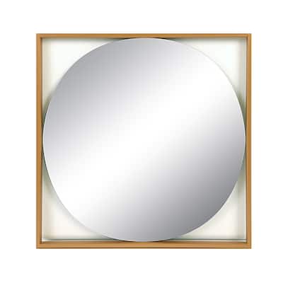 Floating Mirror with Wood Frame, Gold
