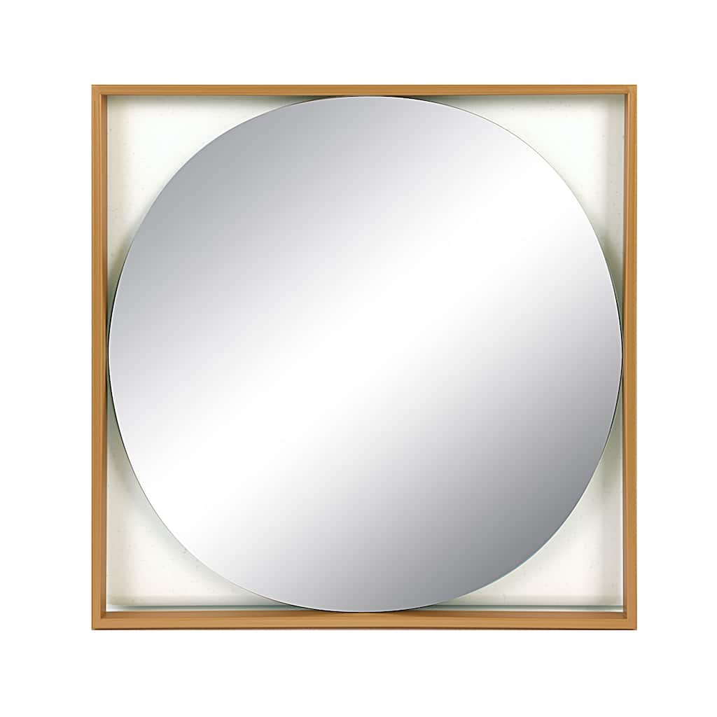 Floating Mirror with Wood Frame, Gold