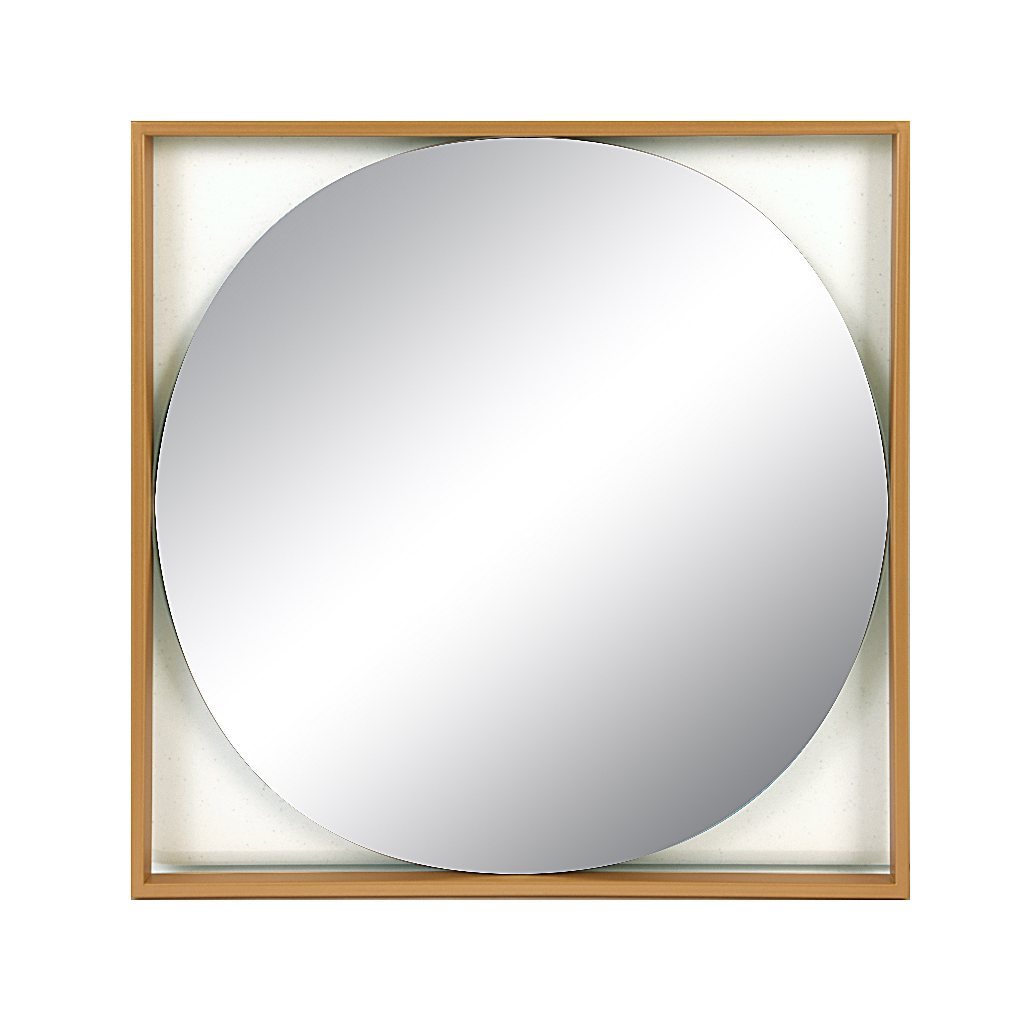 Floating Mirror with Wood Frame, Gold