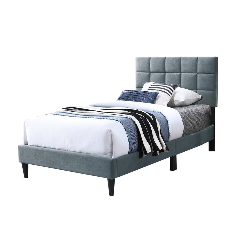 Brushed Linen Fabric Adjustable Headboard Twin Bed with Biscuit Tufting Design