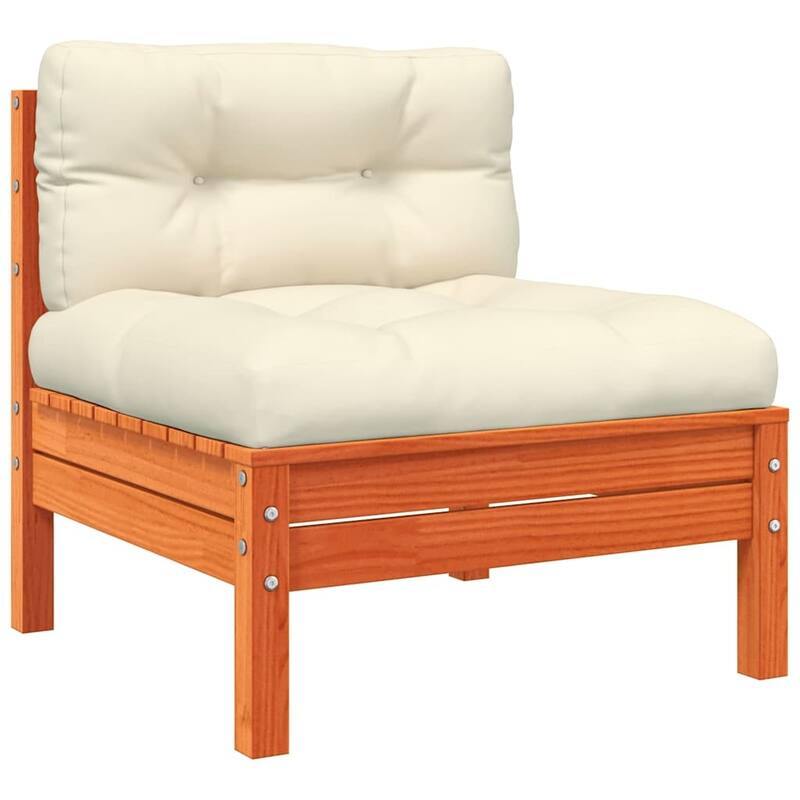 vidaXL Garden Sofa Wax Brown, Cream Solid Pine Wood Large 2-Seater - 74.4" x 24.8" x 24.6" (W x D x H)