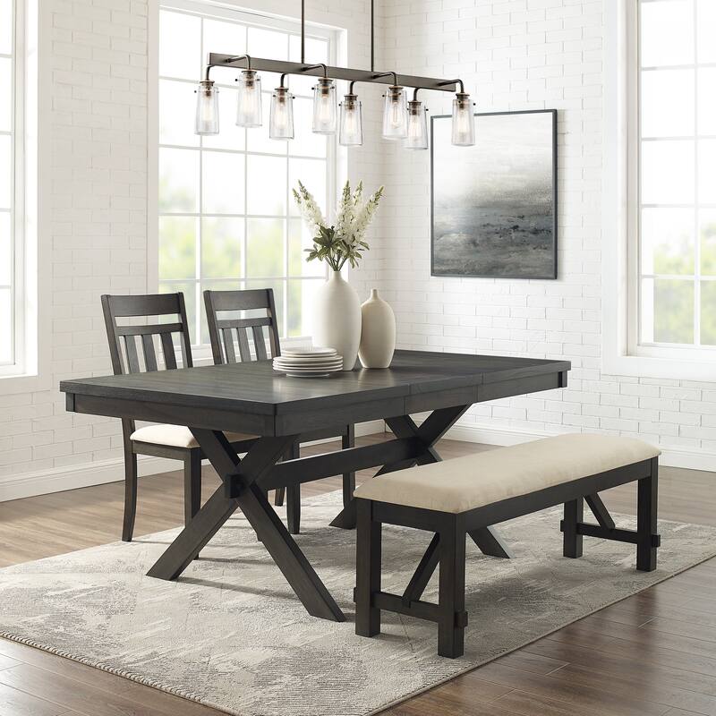 Crosley Hayden 4Pc Dining Set Slate Table, 2 Chairs, Bench