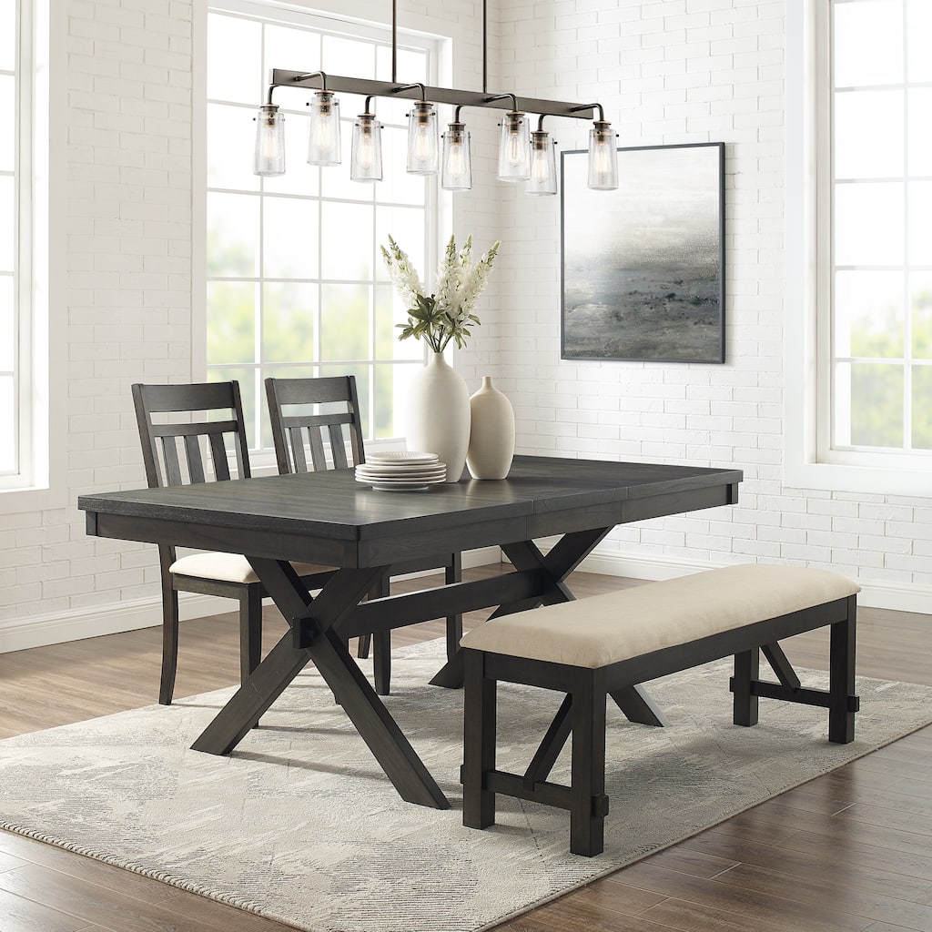 Crosley Hayden 4Pc Dining Set Slate Table, 2 Chairs, Bench