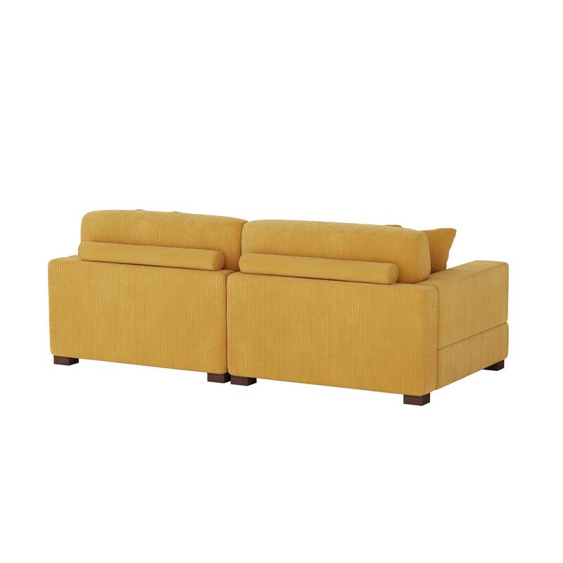 Ella 82" W/ 118" W Corduroy Modular Sectional Sofa with Ottoman