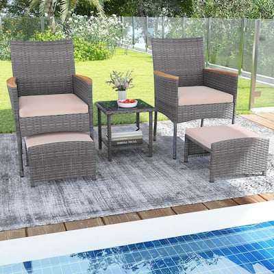 5PCS Wicker Rattan Outdoor Bistro Conversation Set Patio Chairs