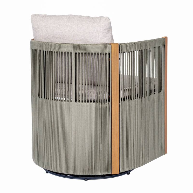 Christopher Knight Home - Roslyn 5-Piece Outdoor Acacia Wood Swivel Dining Set with Rope Woven Wicker Chairs & Round Slat Table