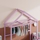 preview thumbnail 3 of 13, Pink Full Size Wooden Floor Bed with Fence Railings and Detachable Headboard, Kids Dress Up Rack, Playhouse Frame
