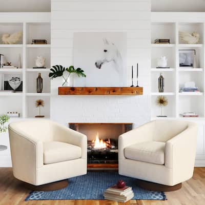 LUE BONA Modern Upholstered Wooden Accent Chair 360° Barrel Swivel Set of 2 Armchair for Living Room