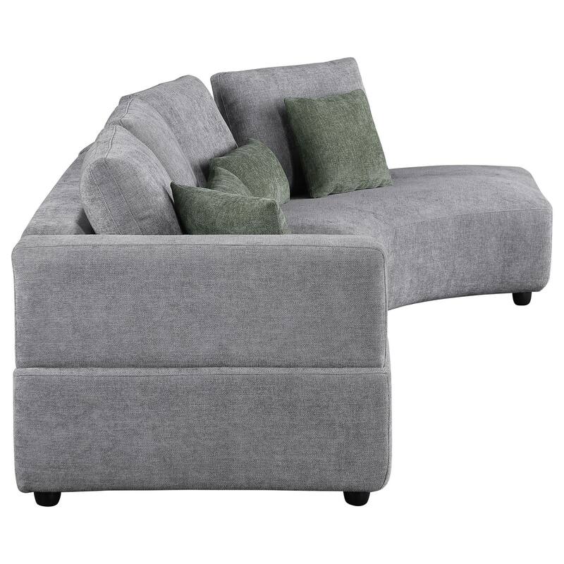 Sectional Sofa, 134 Inch, Classic Gray Fabric, 4 Accent Throw Pillows