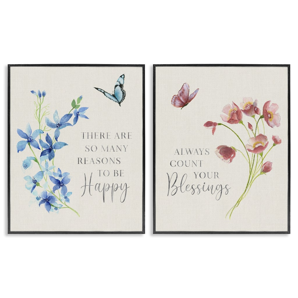 Stupell Inspiring Words with Florals Framed Giclee Art Design By Tava Studios (Set of 2)