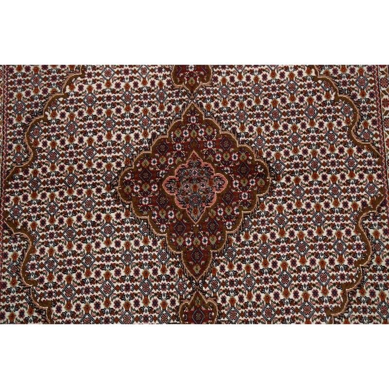 Vegetable Dye Wool/ Silk Tabriz Mahi Persian Area Rug Hand-knotted - 5'0" x 6'10"