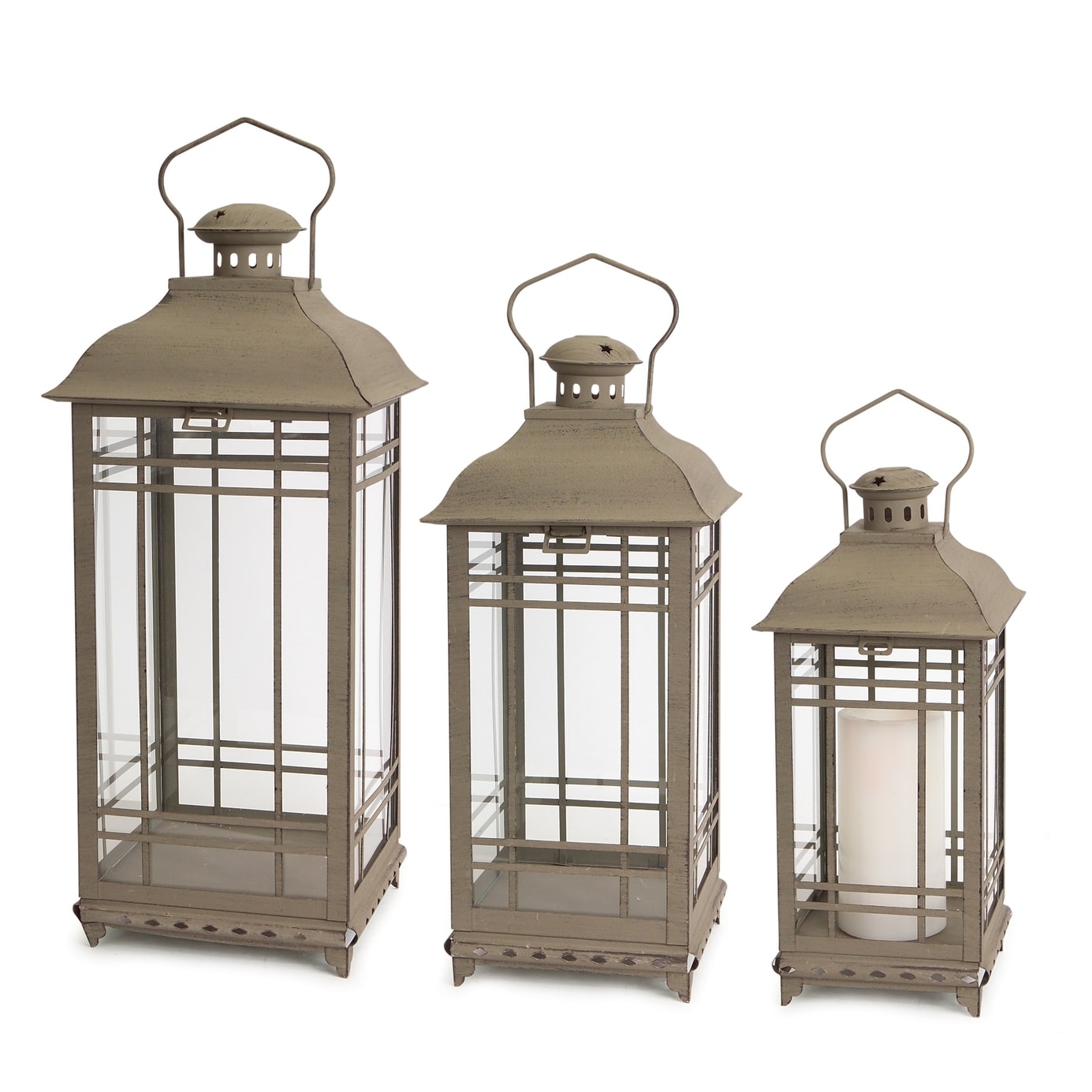 Metal Lantern (Set of 3) - 8.5 x 8.5 x 20; 7.5 x 7.5 x 17; 6.25 x 6.25 x 14