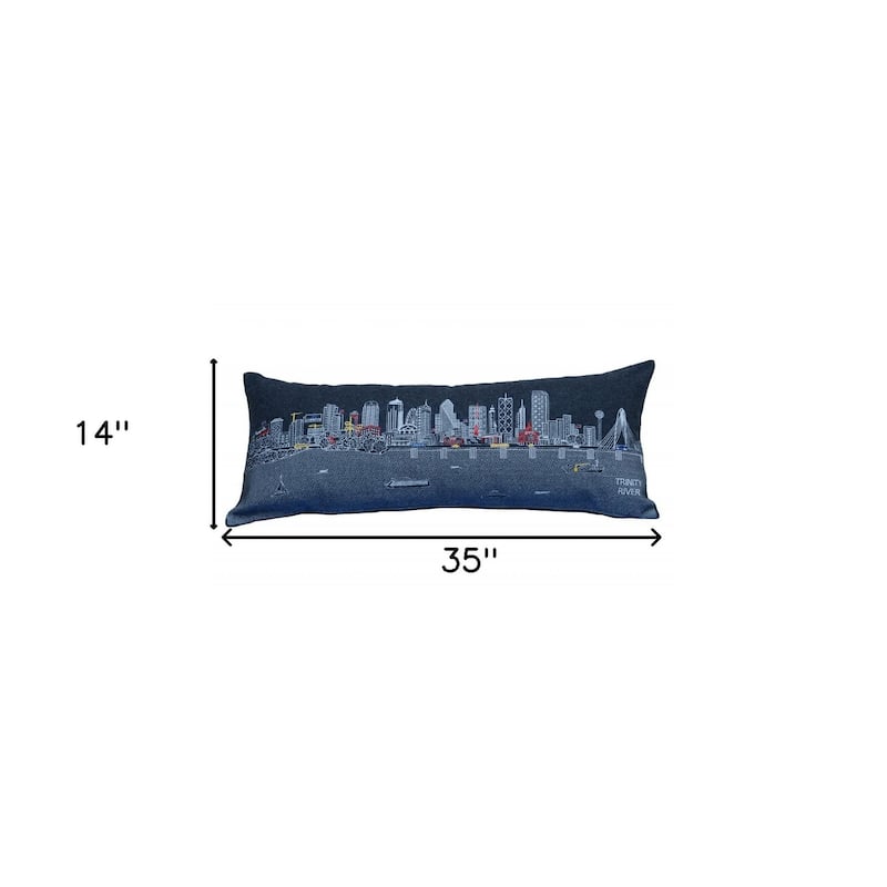 HomeRoots 35" Black Dallas Nighttime Skyline Lumbar Decorative Pillow