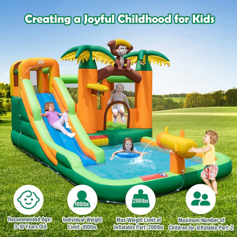 Gymax Inflatable Water Slide Park Monkey Bounce House Splash Pool