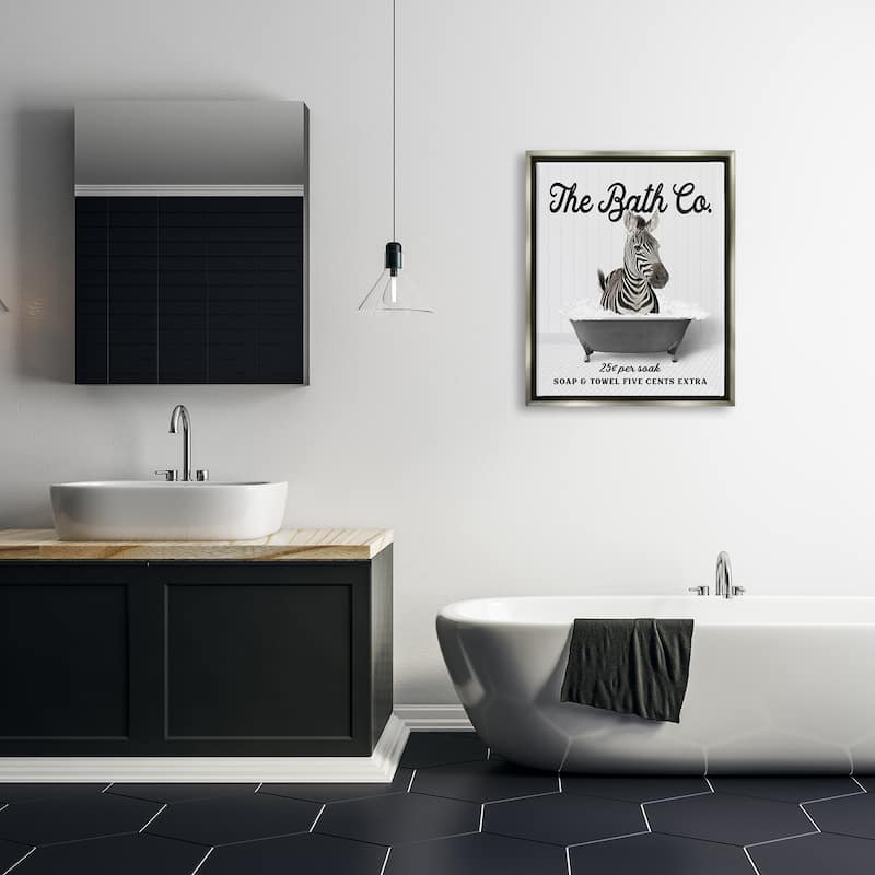 Stupell Zebra in Vintage Tub Framed Floater Canvas Wall Art Design by Lettered and Lined