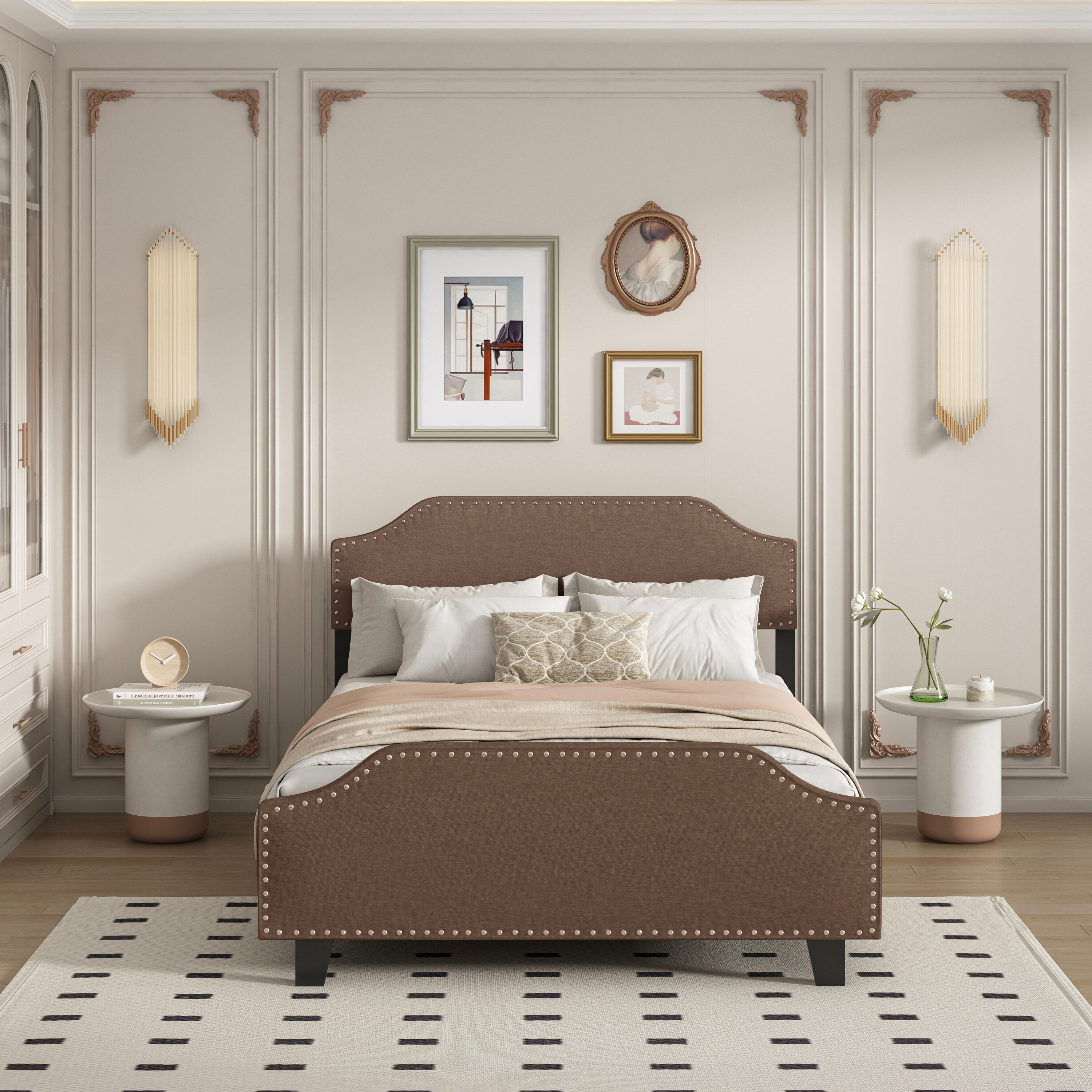 Mecor upholstered linen platform size bed metal frame sale