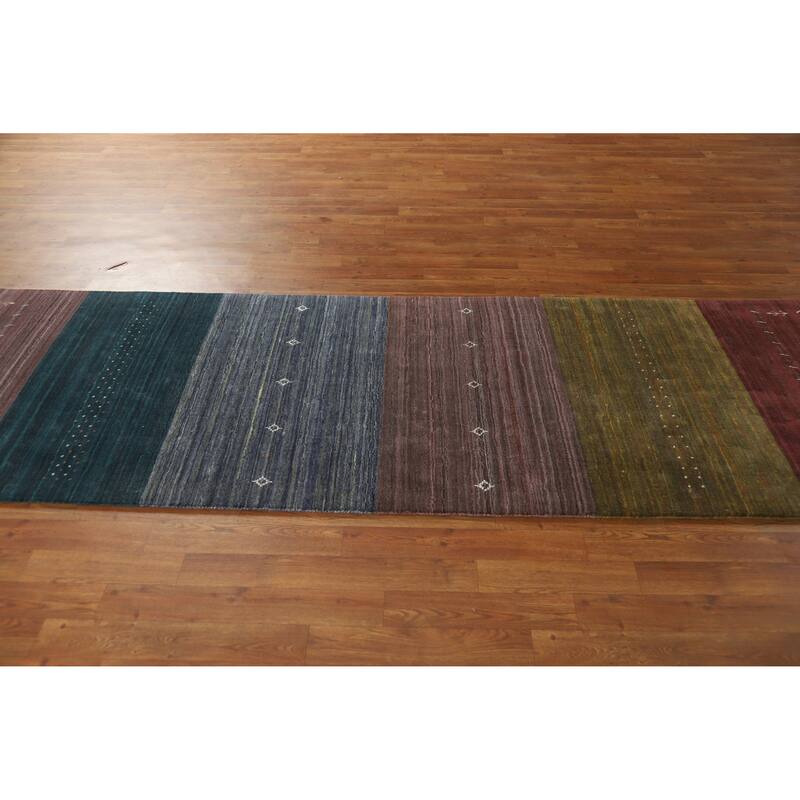 Striped Gabbeh Indian Runner Rug Hand-Knotted Wool Carpet - 3'0" x 10'2"